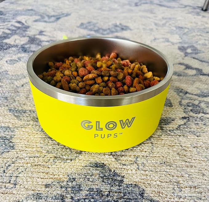 Dog Bowl - Vacuum Insulated Keeps Water Cool, Non-Slip Base, Easy Clean Interior, Durable Stainless Steel, Multiple Colors, Ideal for Travel, 32 Oz - Pet Bowl (Yellow)-PawvioPets