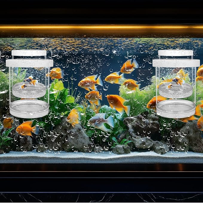 2 Pcs Breeder Box for Fish Tank Aquarium Breeder Separation Net Breeding Box with Suction Cup for Small Fish Shrimp Clownfish Guppy (White,L)-PawvioPets
