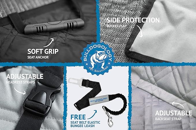 Bulldogology Dog Car Seat Cover Waterproof Heavy Duty Bench Dog Hammock Backseat Protector from Hair, Muddy Paws, Scratches - Pet Car Seat Cover for Cars Trucks SUVs (X-Large, Grey)-PawvioPets