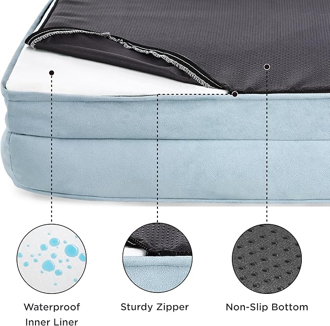 Bedsure Orthopedic Dog Bed for Medium Dogs - Waterproof, Supportive Foam Pet Couch Bed with Removable Washable Cover, Non-Skid Bottom, Light Blue-PawvioPets