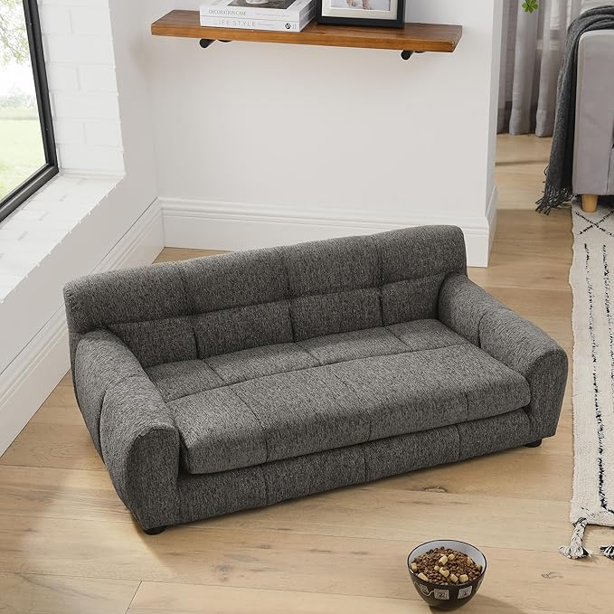 Dog Couch Bed, Mini Sofa for Dogs with Backrest and Armrest, Durable Pet Sofa with Soft Foam Cushion, Elevated Dog Couch Bed with Legs for Medium and Large Dogs, Stone Grey-PawvioPets