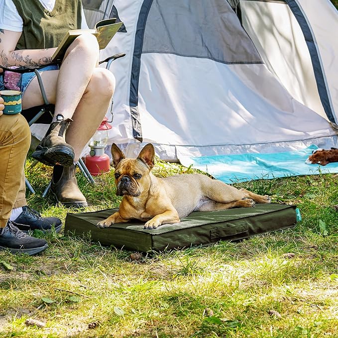FurHaven Cooling Dog Bed – Medium Foam Mattress for Joint Pain Relief, Waterproof Liner, Removable Washable Cover, Durable for Outdoor Use, Deluxe Grid Indoor/Outdoor Bed – Green, Medium-PawvioPets