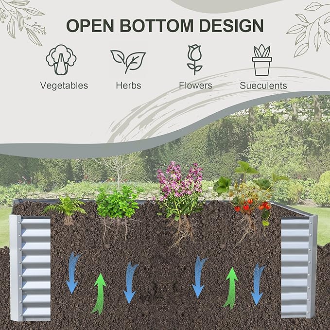 Domi Raised Garden Beds Outdoor, 6x3x2ft Thickening Tall Metal Rectangular Deep Root Box Planter for Vegetables, Flowers, Herbs, and Succulents 2" Deep w/ 256 Gallon Capacity - Silvery-PawvioPets