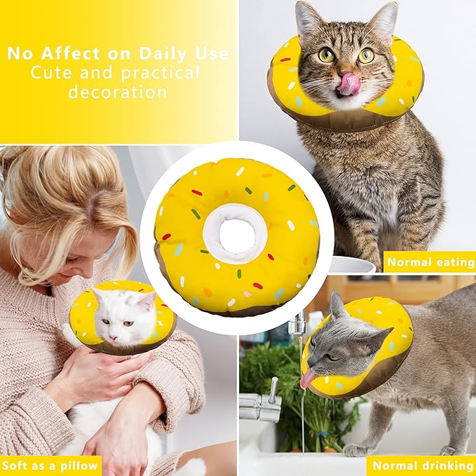 Cat Cone Collar Soft, Adjustable Cat Recovery Collar Kitten Cones to Stop Licking, Cute Donut E Collar After Surgery, Cats Neck Pillow Cone Elizabethan Cones of Shame (Waterproof Yellow, Small)-PawvioPets