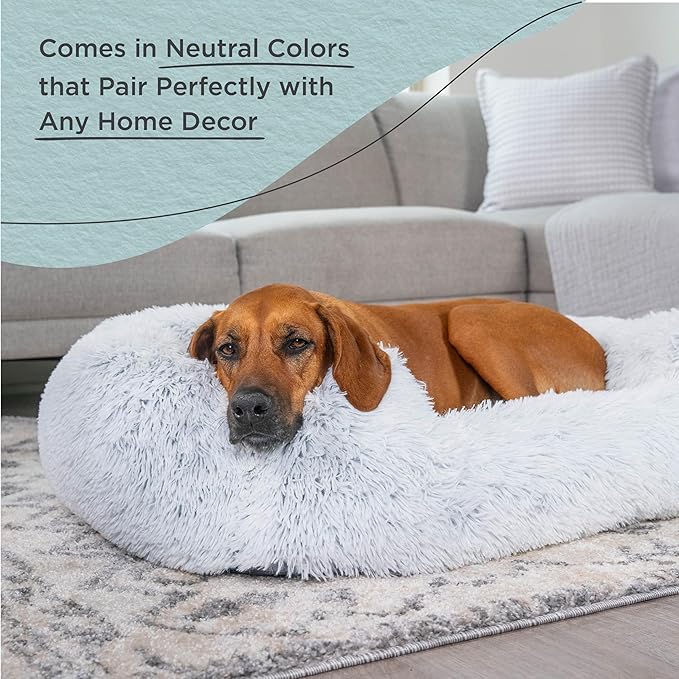 Best Friends by Sheri Shag Lounge Bed Calming Faux Fur Dog Bed, Frost, Large, 36" x 27"-PawvioPets