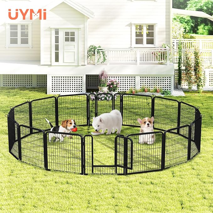 24 Inch Dog Playpen - 16 Panels Metal Pet Exercise Pen for Puppy, Indoor/Outdoor Dog Fence for Yard, Garden, Camping & RV Travel-PawvioPets