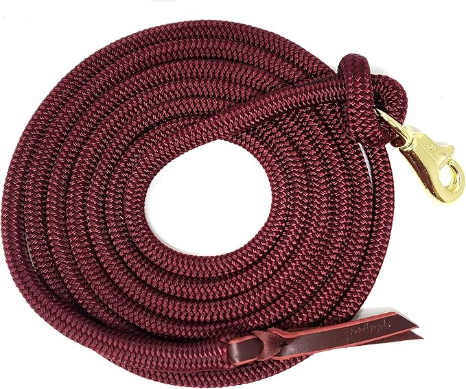 Double Braid Lead Rope with Eye Splice Loop, 12-14FT Lengths (Burgundy, 14 ft.)-PawvioPets