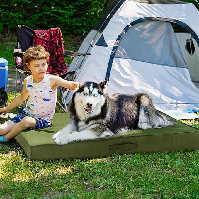 FurHaven Cooling Dog Bed – XXL Foam Mattress for Joint Pain Relief, Waterproof Liner, Removable Washable Cover, Durable for Outdoor Use, Deluxe Grid Indoor/Outdoor Bed – Green, Jumbo Plus-PawvioPets