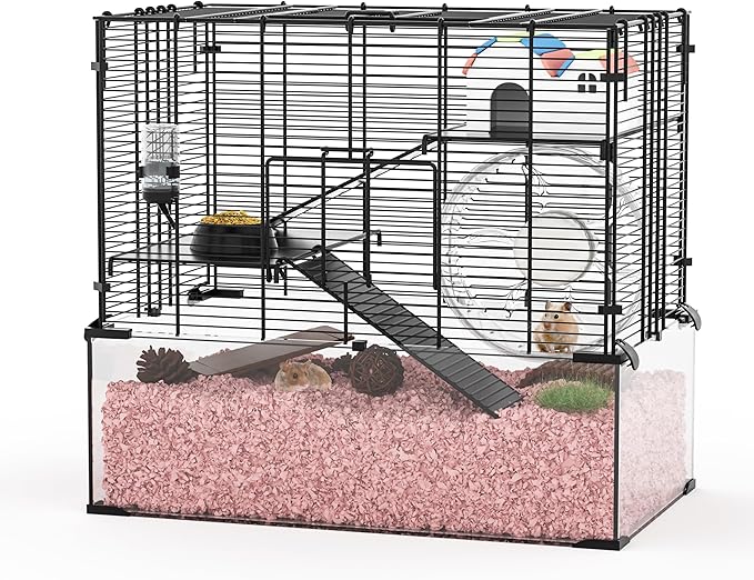3-Tier Glass Hamster Tank, Large Hamster Cage Habitat with 11inch Big Running Wheel for Rat, Mouse, Gerbil, Syrian Hamster, 370 SQ INCHES-PawvioPets
