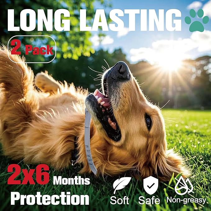 Flea Collar for Dogs, Flea and Tick Prevention for Dogs Collar, Dog Flea and Tick Treatment, 2 Collars, 12 Months Prevention, One Size Fits All-PawvioPets