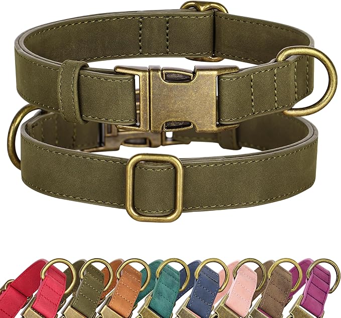 Didog Soft PU Leather Dog Collar, Stylish Quick Released Dog Collars for Large Dogs, Easy Clean Adjustable Pet Collar for Daily Walking, Dark Green, XL Fit 17-27" Neck-PawvioPets
