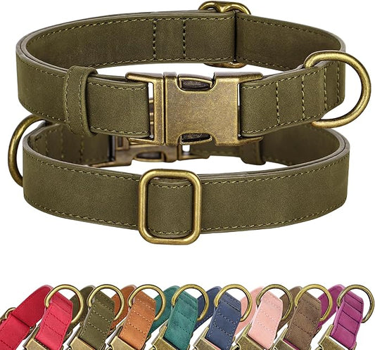 Didog Soft PU Leather Dog Collar, Stylish Quick Released Dog Collars for Large Dogs, Easy Clean Adjustable Pet Collar for Daily Walking, Dark Green, XL Fit 17-27" Neck-PawvioPets