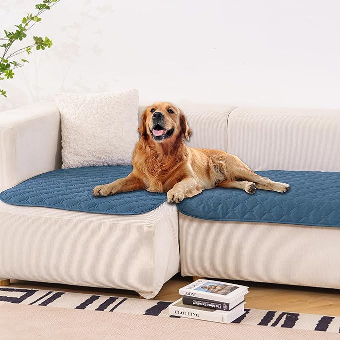 gogobunny 100% Double-Sided Waterproof Dog Bed Cover Pet Blanket Sofa Couch Furniture Protector for Puppy Large Dog Cat, Reversible (32x53 Inch (Pack of 1), Dark Blue/Light Blue)-PawvioPets