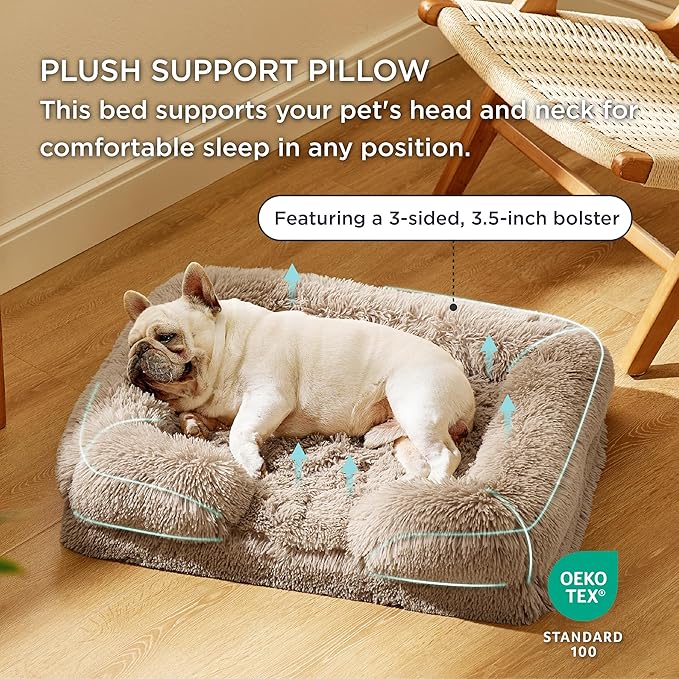 Bedsure Orthopedic Dog Bed Medium Size Dogs - Washable Medium Dog Cat Bed Waterproof, Comfort Pet Couch Sofa with Washable Removable Cover, Pets Bed with Nonskid Bottom, Long Faux Fur-Taupe, 28"-PawvioPets