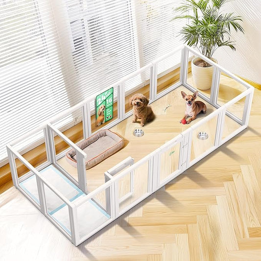 FXW AuraSpace Acrylic Indoor Unleashed Dog Playpen for Puppies and Small Dogs, 24 Inch, 16 Panels, White-PawvioPets
