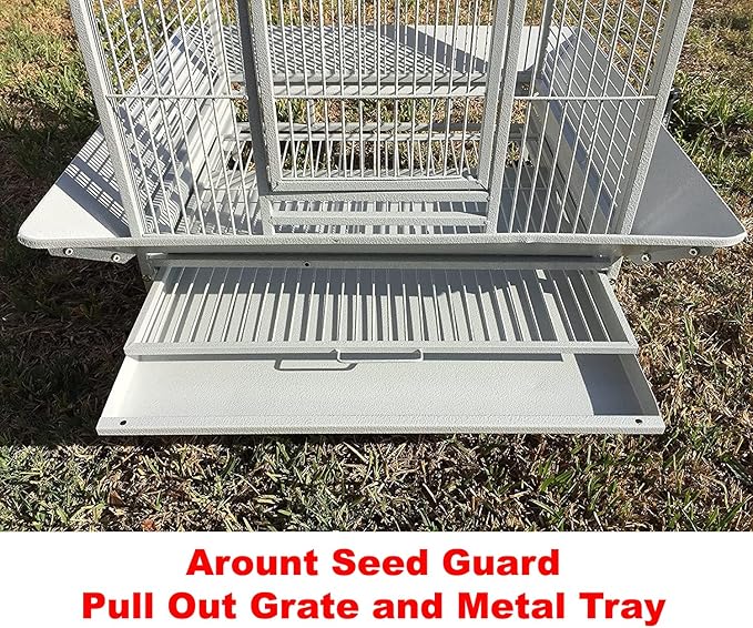 Extra Large Castle PlayTop Parrot Rolling Cage for Large Macaws Cockatoos African Grey Amazon (32" L x 23" W x 66" H WhiteVein)-PawvioPets
