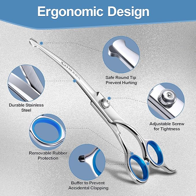 Gimars Titanium Coated Professional 6 in 1 4CR Stainless Steel Dog Grooming Scissors with Safety Round Tip, Heavy Duty Pet Grooming Scissor for Dogs, Cats and Other Animals-PawvioPets