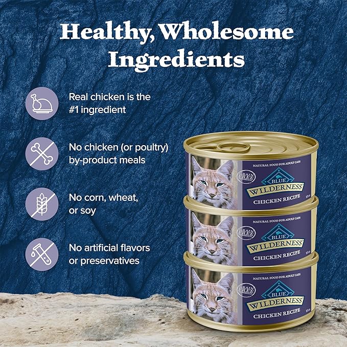 Blue Buffalo Wilderness Natural Wet Cat Food Paté, High-Protein & Grain-Free Recipe, Chicken, 5.5-oz. Cans (24 Count)-PawvioPets