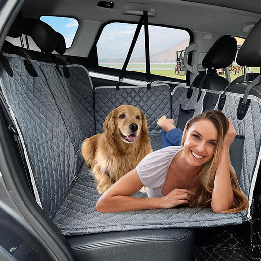 Back Seat Extender for Dog,Waterproof Hard Bottom Dog Car Seat Cover for Back Seat Protector,Foldable Camping Pet Hammock Bed,Easy Clean Travelling Accessories Car SUV Truck (Gray)-PawvioPets