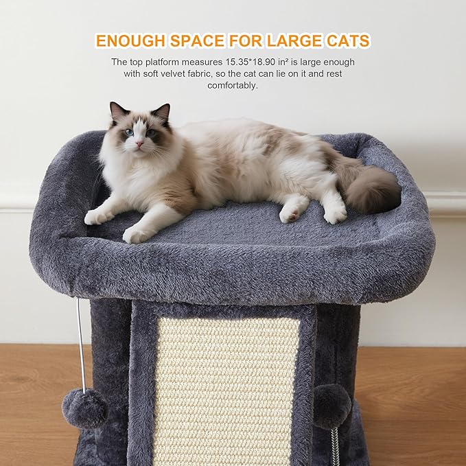 17.7-inch Small Cat Tree Tower with Scratching Post for Indoor Cats,Grey-PawvioPets