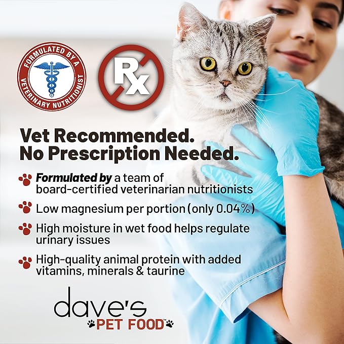 Dave's Pet Food Urinary Tract Cat Food Wet (Chicken Pate in Gravy), Non-Prescription Low Magnesium Restricted Diet Canned Cat Food, Added Vitamins, Vet Recommended, 5.5 oz (24 Pack)-PawvioPets