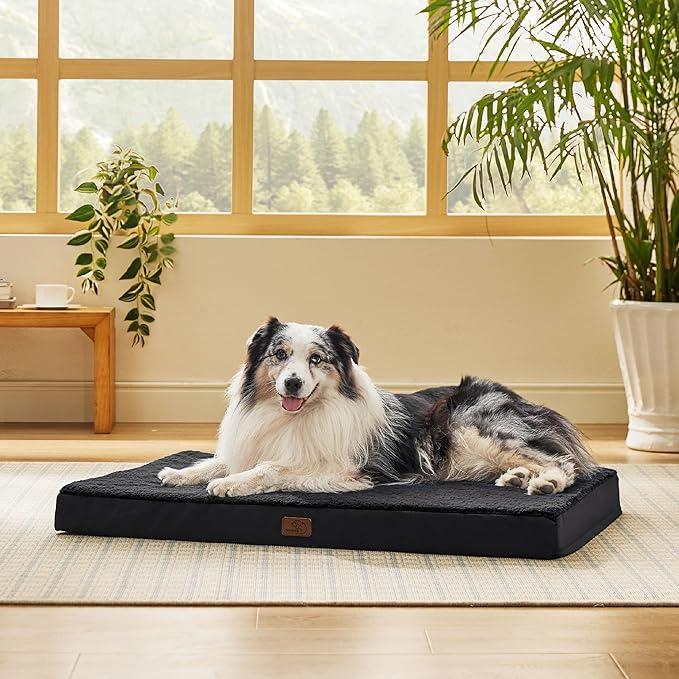 Bedsure XL Dog Bed for Crate - Large Orthopedic Flat Pet Beds with Removable Washable Cover, Egg Crate Foam Crate Mat, Suitable for Pet Up to 90 lbs-PawvioPets