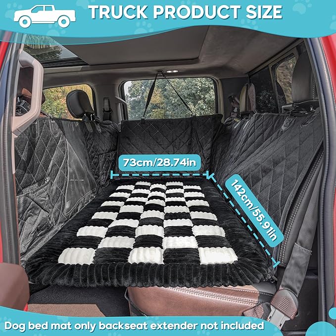 Dog Car Bed Mat, Non-Slip Backseat Extender Pet Blanket, Plaid Dog Bed for Trucks, Sedans & Large SUVs, Chew-Resistant Travel Pad for Dogs, Easy Clean & Scratch-Proof & Comfort (56"x28.7")-PawvioPets