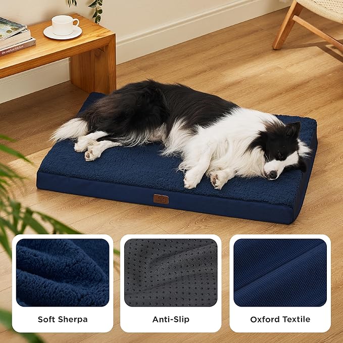 Bedsure Dog Beds Large Sized Dog - Orthopedic Flat Pet Beds with Removable Washable Cover, Egg Crate Foam Puppy Mat, Suitable for Pet Up to 65 lbs-PawvioPets