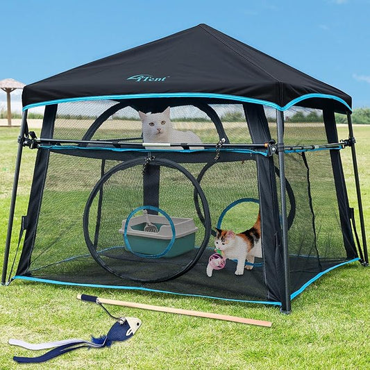 Cat Enclosure and Cat Tower Tent with Two Styles of canopiesfor Indoor and Outdoor,X-Large Outdoor Catio, Cat Tent,Portable and Foldable,Two Doors Design can Assemble More Shapes (Patented)-PawvioPets