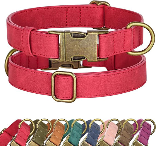 Didog Soft PU Leather Dog Collar, Stylish Quick Released Dog Collar for Large Dogs, Easy Clean Adjustable Pet Collar for Daily Walking, Red, L Fit 15-23" Neck-PawvioPets