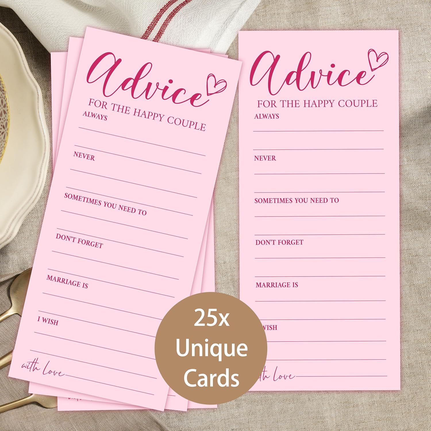 4x9 Inch Wedding Advice Cards, Advice and Wishes for The Mr and Mrs, Pink Bridal Shower Games for 25 Guests, Engagement Party Supplies, Wishes for Bride Wedding Receptio Decoration-A05