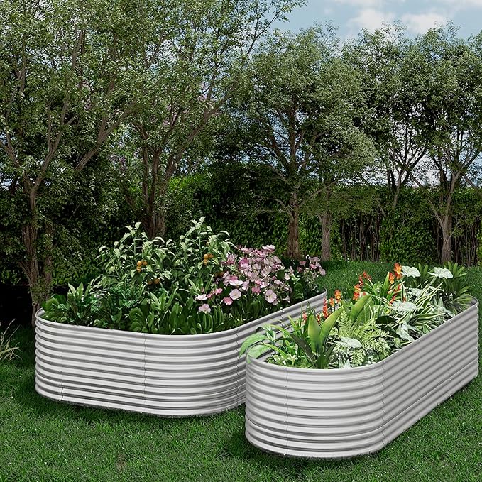 FRIZIONE 2pcs 9 in 1 Tall 8x2ft Galvanized Raised Garden Bed Outdoor,Steel Garden Bed for Vegetables,Above Ground Garden Box for Flower,Metal Raised Beds for Gardening-PawvioPets