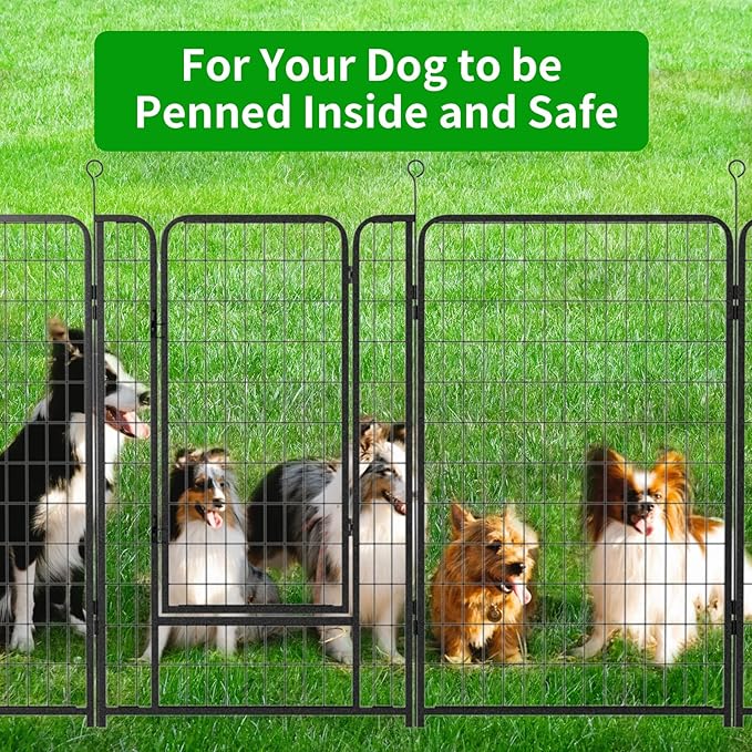 Dog Playpen Outdoor Extra Wide 8 Panels Heavy Duty Dog Fence 50" Height Anti-Rust with Doors Portable for RV Camping Yard, Total 21FT, 35 Sq.ft, Snowy Black-PawvioPets