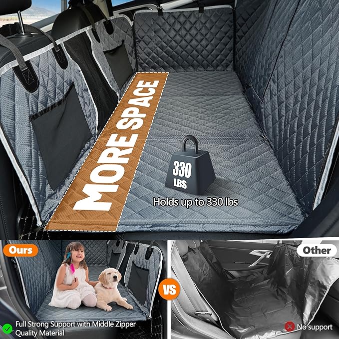 Back Seat Extender for Dog,Waterproof Hard Bottom Dog Car Seat Cover for Back Seat Protector,Foldable Camping Pet Hammock Bed,Easy Clean Travelling Accessories Car SUV Truck (Gray)-PawvioPets