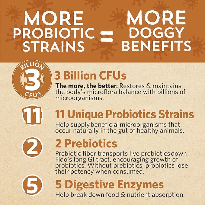 Fidobiotics Good Guts for Lil Mutts Probiotic for Dogs, Billions of CFUs, 11 Strains, 5 Digestive Enzymes, 2 Prebiotics, Digestive Gut Health for Dogs, Adult & Puppy Probiotics Supplements (30 Days)-PawvioPets