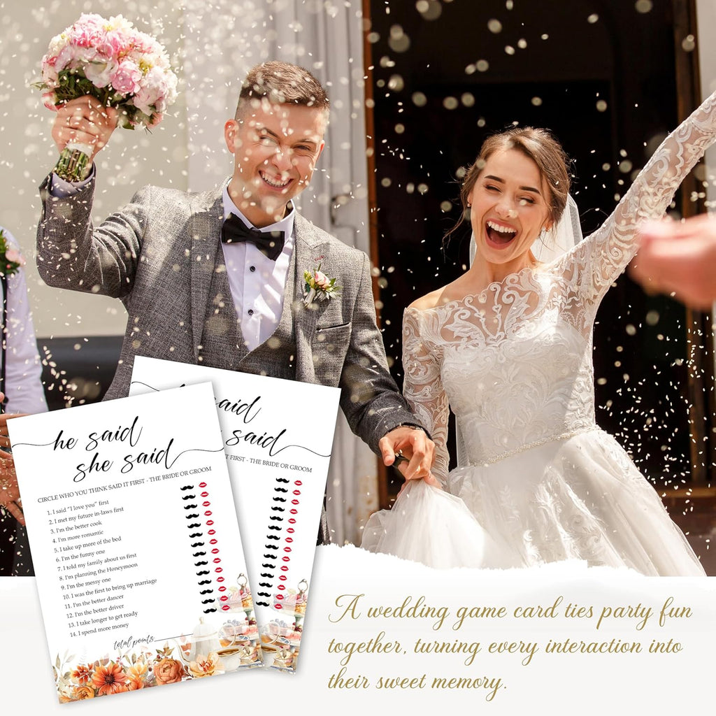 Fall Bridal Shower Games Cards, He Said She Said Wedding Bachelorette Party Games, Fall in Love Bridal Shower Decorations, 25 Cards, G03