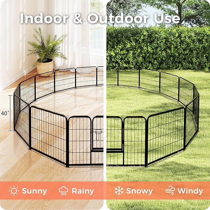 40 Inch Dog Playpen - 16 Panels Metal Pet Exercise Pen for Medium-Large Dogs, Indoor/Outdoor Dog Fence for Yard, Garden, Camping & RV Travel-PawvioPets