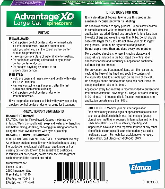 Advantage XD Large Cat Flea Prevention & Treatment For Cats over 9lbs. | 2-Topical Doses, 2-Months of Protection Per Dose-PawvioPets