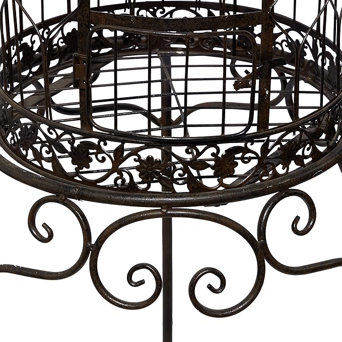 Deco 79 Vintage Metal Free-Standing Birdcage, 14" x 14" x 47", Black-PawvioPets