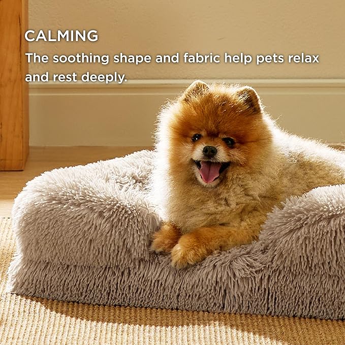 Bedsure Orthopedic Dog Beds for Small Dogs - Washable Small Dog Cat Bed Waterproof, Comfort Pet Couch Sofa with Washable Removable Cover, Pets Bed with Nonskid Bottom, Long Faux Fur-Taupe, 24"-PawvioPets