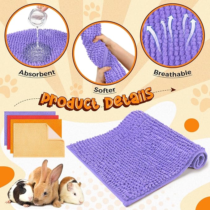 Barydat 8 Pcs Guinea Pig Cage Liner for Guinea Pig Cage Bedding Reusable Rabbit Mat Pad Washable Training Pad Animal Sleeping Bedding Mat(24x16'',Beige, Brown, Red, Orange)-PawvioPets