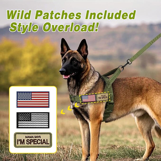 Forestpaw No Pull Dog Harness - Soft Flannel Padded Tactical Dog Vest Harness with Quick Release Buckle, Adjustable Reflective Pet Harness for Large Dogs Walking Training,Green XL-PawvioPets