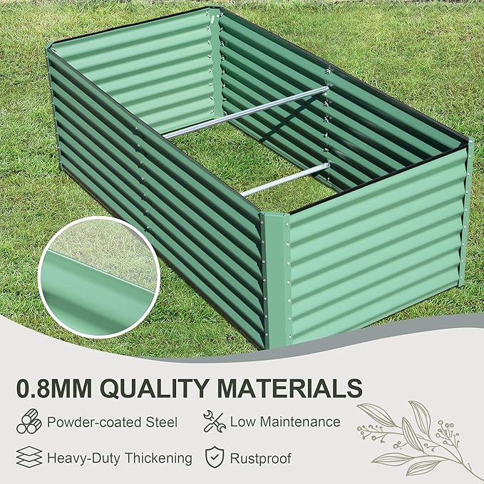 Domi Raised Garden Beds Outdoor, 6x3x2ft Thickening Tall Metal Rectangular Deep Root Box Planter for Vegetables, Flowers, Herbs, and Succulents 2" Deep w/ 256 Gallon Capacity - Green-PawvioPets