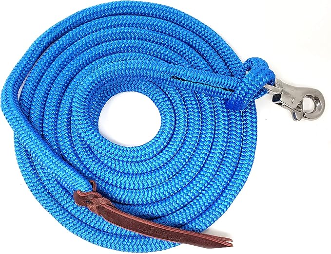 Double Braid Lead Rope with Eye Splice Loop, 12-14FT Lengths (Blue, 14 ft.)-PawvioPets