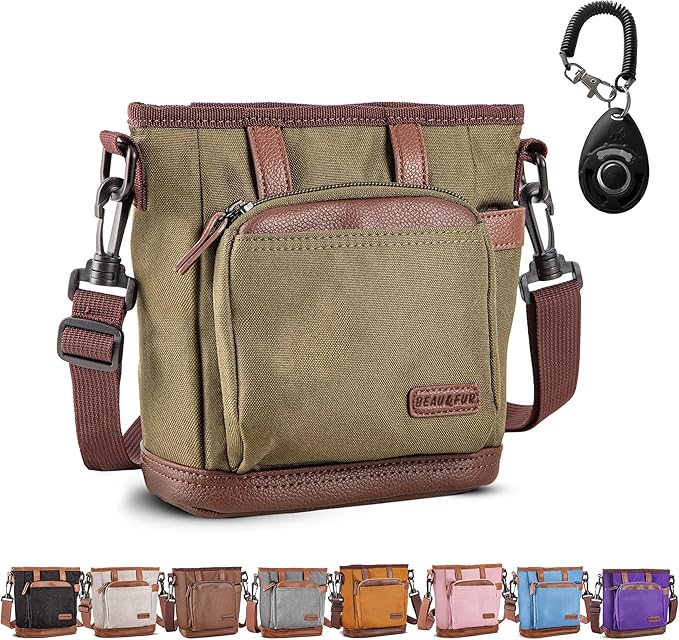 BEAU&FUR Dog Treat Pouch with Clicker for Training - Hands-Free Dog Treat Bag with Magnetic Closure, Built-in Poop Bag Holder Pocket-PawvioPets