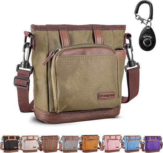 BEAU&FUR Dog Treat Pouch with Clicker for Training - Hands-Free Dog Treat Bag with Magnetic Closure, Built-in Poop Bag Holder Pocket-PawvioPets