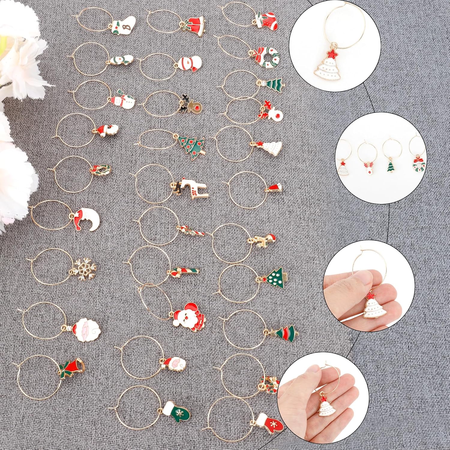 Wine Glass Charms Wine Charms for Stem Glasses Glass Markers Identifiers Tags for Christmas Tasting Party Favors Decorations