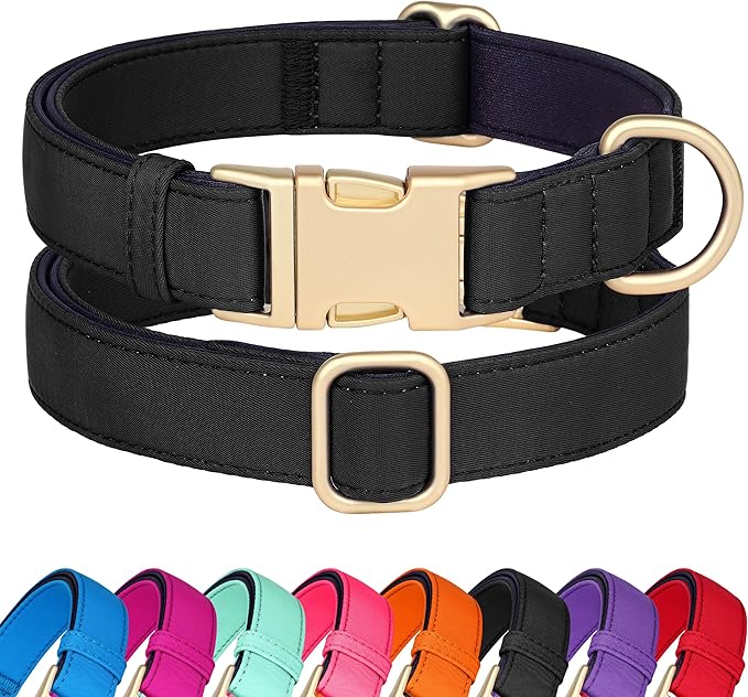 Didog Soft Padded Dog Collar for Large Dogs, Colorful and Durable Pet Collar with Quick Release Buckle, Light and Breathable for Daily Walking, Black, L-PawvioPets