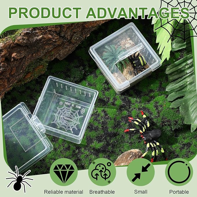 20 Pcs Insect Spider Terrariums Breeding Box Small Reptile Hatching Container Transparent Cricket Keeper Breeder Box Feeding Spider Cage with Lid for Scorpion Gecko Tortoise Centipede Tarantula-PawvioPets