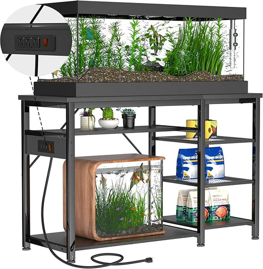 55-75 Gallon Fish Tank Stand: Heavy Duty Aquarium Stand with Power Outlets and Cabinet for Fish Tank Accessories Storage - Metal Frame, 1200LBS Capacity, Suitable for Fish & Reptile Terrariums-PawvioPets